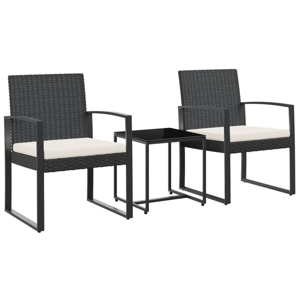 vidaXL Ensemble à manger de jardin avec coussins 3 Pièces noir rotin PP