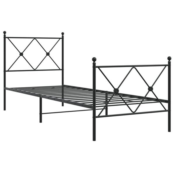 vidaXL Cadre de lit métal avec tête de lit/pied de lit noir 75x190 cm