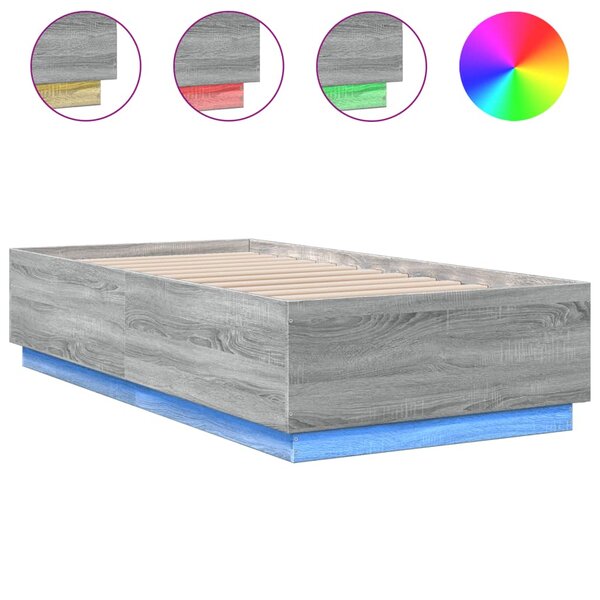 vidaXL Cadre de lit avec LED sans matelas sonoma gris 75x190 cm
