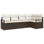 Ensemble de canapé de jardin 5 pièces avec coussins en rattan poly brun