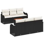 Ensemble de Canapé de Jardin 7 Pièces avec Coussins Rattan Poly Noir