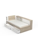 Lit enfant LIFE 90 x 190/200 - Rangements - chêne et blanc