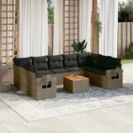 vidaXL Salon de jardin avec coussins 10 Pièces gris résine tressée