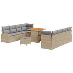 Ensemble de canapés de jardin 11 pièces avec coussins beige poly rotin acacia