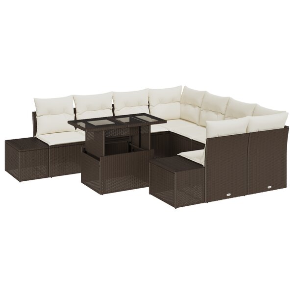 vidaXL Ensemble de canapé de jardin 9 pièces avec coussins Marron Poly rotin