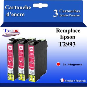 T3AZUR - 3x Cartouches compatibles avec Epson Expression Home XP-235 XP-245 XP-247 XP-255 XP-257 XP-332 XP-335 XP-342 XP-345 XP-352 XP-355 XP-432 XP-435 XP-442 XP-445 XP-452 XP-455 T2993 - Magenta