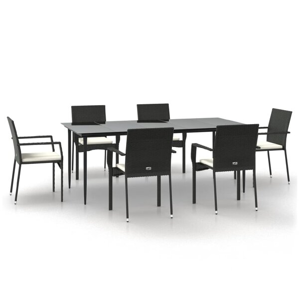 vidaXL Ensemble à manger de jardin coussins 7Pièces Noir Résine tressée