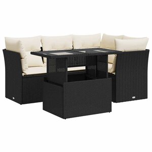 vidaXL Salon de jardin 5 Pièces avec coussins noir résine tressée