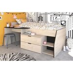 Lit Combiné enfant - Décor chêne Jackson et Noir - 90 x 190/ 200 cm