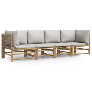 vidaXL Salon de jardin 4 Pièces avec coussins gris clair bambou