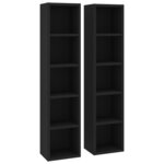 vidaXL Armoires à CD 2 Pièces Noir 21x16x93 5 cm Bois d'ingénierie