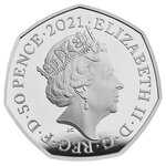 Pièce de monnaie 50 Pence Royaume-Uni Temnodontosaure 2021 – Argent BE