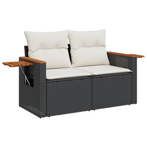 vidaXL Canapé de jardin avec coussins 2 places noir résine tressée