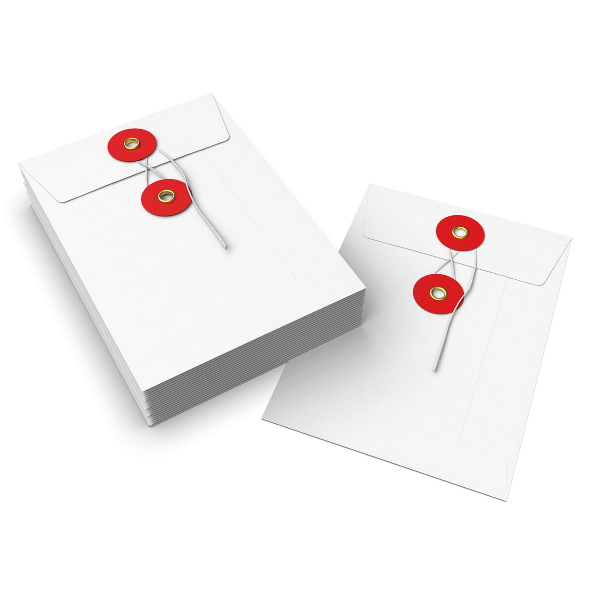 Enveloppe C6 Blanc avec rondelle par ficelle en rouge