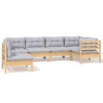 vidaXL Salon de jardin 6 Pièces avec coussins gris bois de pin