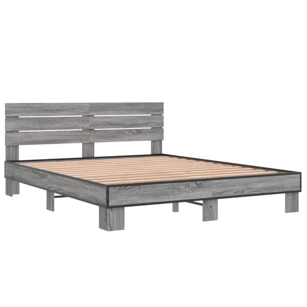 vidaXL Cadre de lit sonoma gris 160x200 cm bois d'ingénierie et métal