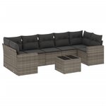 vidaXL Salon de jardin 8 Pièces avec coussins gris résine tressée