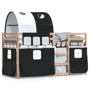 vidaXL Lit superposé avec rideaux blanc/noir 75x190 cm bois pin massif
