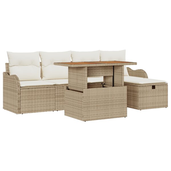 Ensemble de canapé de jardin 6 pièces avec coussins en rotin synthétique beige