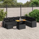 vidaXL Salon de jardin 9 Pièces avec coussins noir résine tressée