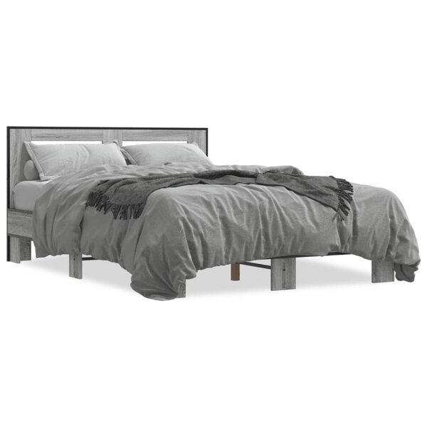 vidaXL Cadre de lit sonoma gris 120x190 cm bois d'ingénierie et métal