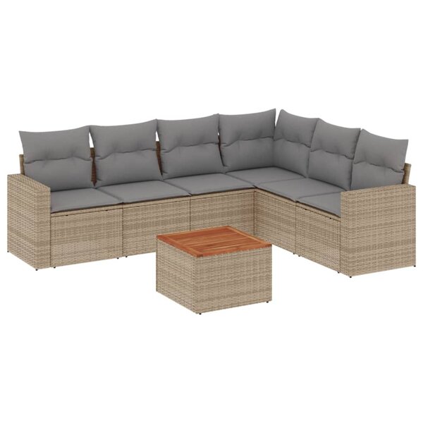 vidaXL Salon de jardin avec coussins 7 Pièces beige résine tressée