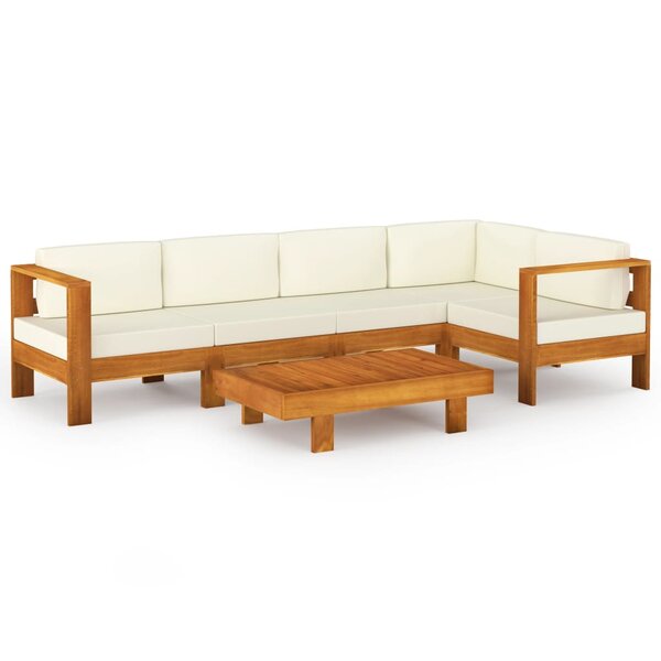vidaXL Salon de jardin 6 Pièces avec coussins blanc crème Bois d'acacia
