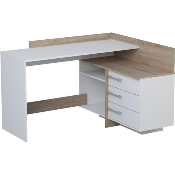 Bureau d'angle 3 tiroirs - chêne et blanc - 128 5 x 105 7 x 83 2 cm - THALES