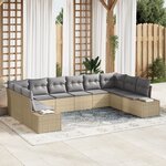 vidaXL Set de canapés de jardin 10 pièces avec coussins Beige Rotin synthétique