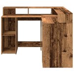 Bureau table poste de travail meuble d'ordinateur informatique étude avec lumières LED vieux bois bois d'ingénierie brun 02_0023439