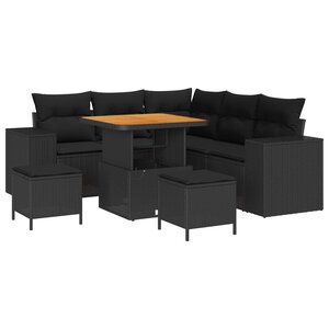 vidaXL Ensemble de canapé de jardin avec coussin 8 Pièces Noir polyrotin