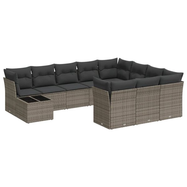 vidaXL Salon de jardin 11 Pièces avec coussins gris résine tressée