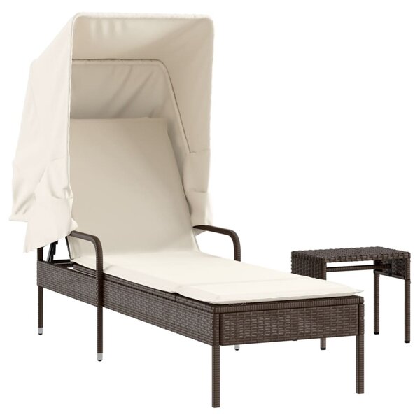 vidaXL Chaise longue avec auvent et table marron résine tressée