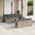 vidaXL Salon de jardin 11 Pièces avec coussins gris résine tressée