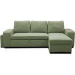 Canapé d'angle convertible réversible VALDO 3-4 places - Tissu Neve Sauge - Tablette USB - Coffre + Pouf - 247 x 143 x 86 cm
