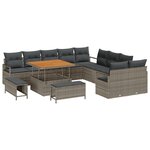 Ensemble de canapé de jardin de 13 pièces avec coussins gris poly rattan acacia