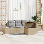vidaXL Ensemble de Canapés de Jardin 5 pièces avec Coussins Beige Poly Rattan