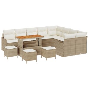Ensemble de canapé de jardin vidaXL 13 pièces avec coussins beige poly rattan acacia