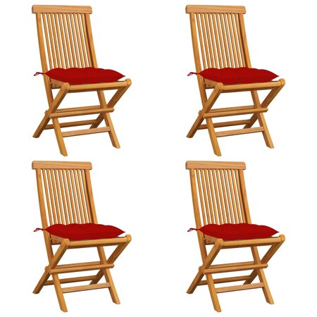 vidaXL Chaises de jardin avec coussins rouge 4 Pièces Bois de teck massif