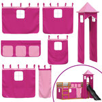 vidaXL Lit superposé avec toboggan et rideaux rose 90x200 cm