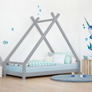 Lit Tipi enfant bois massif gris 120 x 180 cm