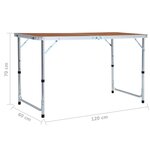 vidaXL Table pliable de camping Aluminium 120x60 cm