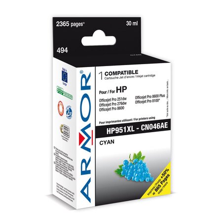 Cartouche d'encre remanufacturée, compatible pour hp 951xl cn046ae - cyan (blister 1 unité)