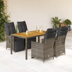 vidaXL Ensemble de bistro de jardin 5 Pièces coussins gris poly rotin