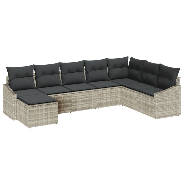 vidaXL Ensemble de canapé de jardin de 8 pièces avec coussins gris clair en poly rotin