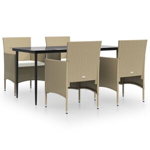 vidaXL Ensemble à manger de jardin coussins 5 Pièces Beige/noir