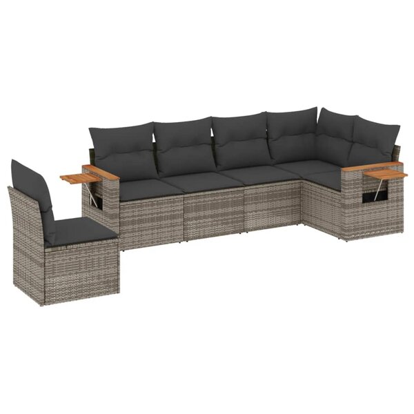 vidaXL Salon de jardin 6 Pièces avec coussins gris résine tressée