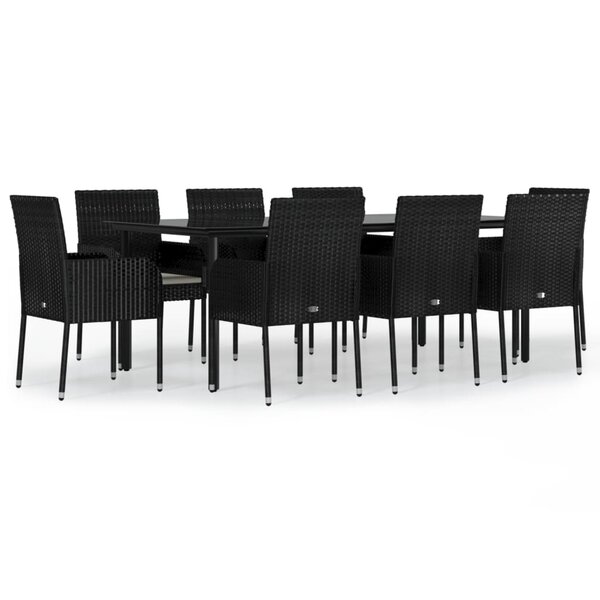 vidaXL Ensemble à manger jardin 9Pièces et coussins noir résine tressée