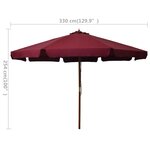 vidaXL Parasol avec mât en bois 330 cm Bordeaux