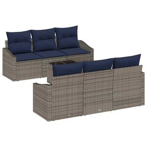 vidaXL Ensemble de canapé de jardin avec coussin 7 Pièces Gris et marine